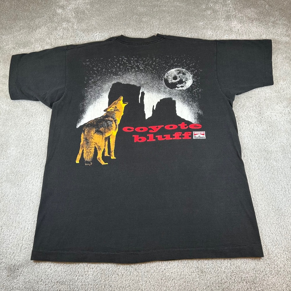 Vintage 90s Marlboro Adventure Team T-Shirt Mens XL Black Coyote Bluff Wolf USA